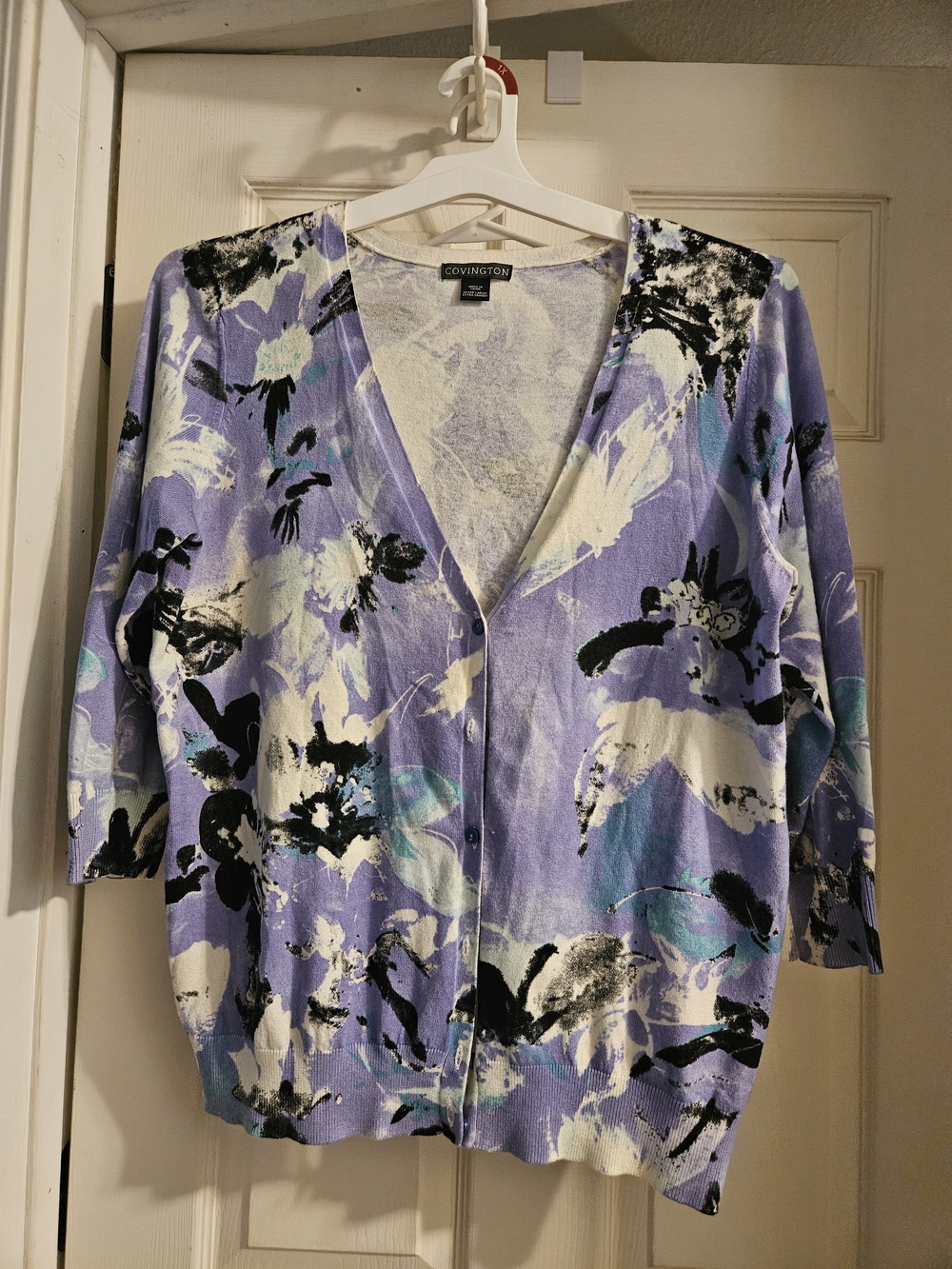 Covington Lavender Floral Button-Front Cardigan